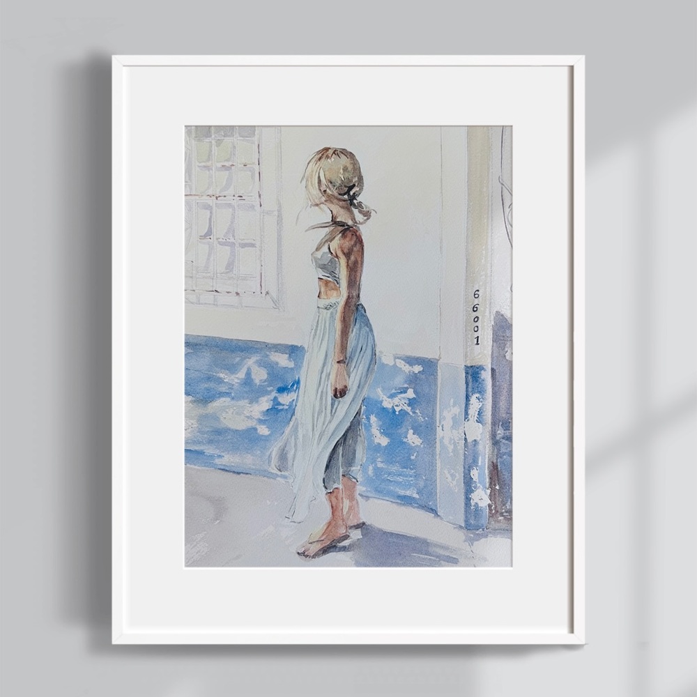 The girl’s Odyssey in Mexico City. Original Water color. Hand-paited